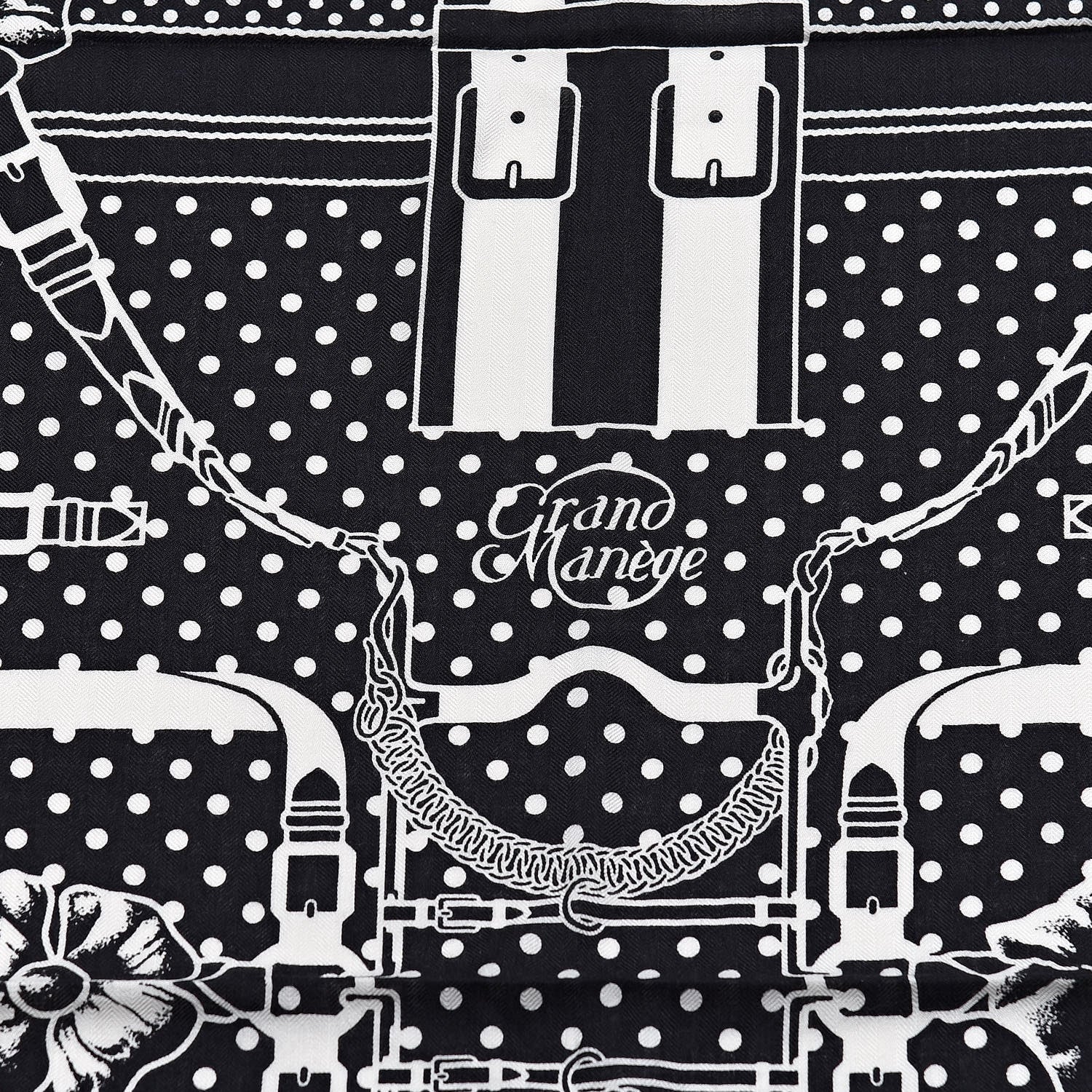 Hermes Silk Cashmere Grand Manege Bandana Shawl 140 Black White 3 of 7