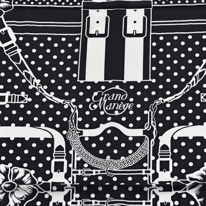 Hermes Silk Cashmere Grand Manege Bandana Shawl 140 Black White 3 of 7