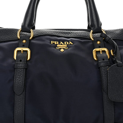 Prada Tessuto Nylon Vitello Daino Shopping Satchel Bleu 7 of 9