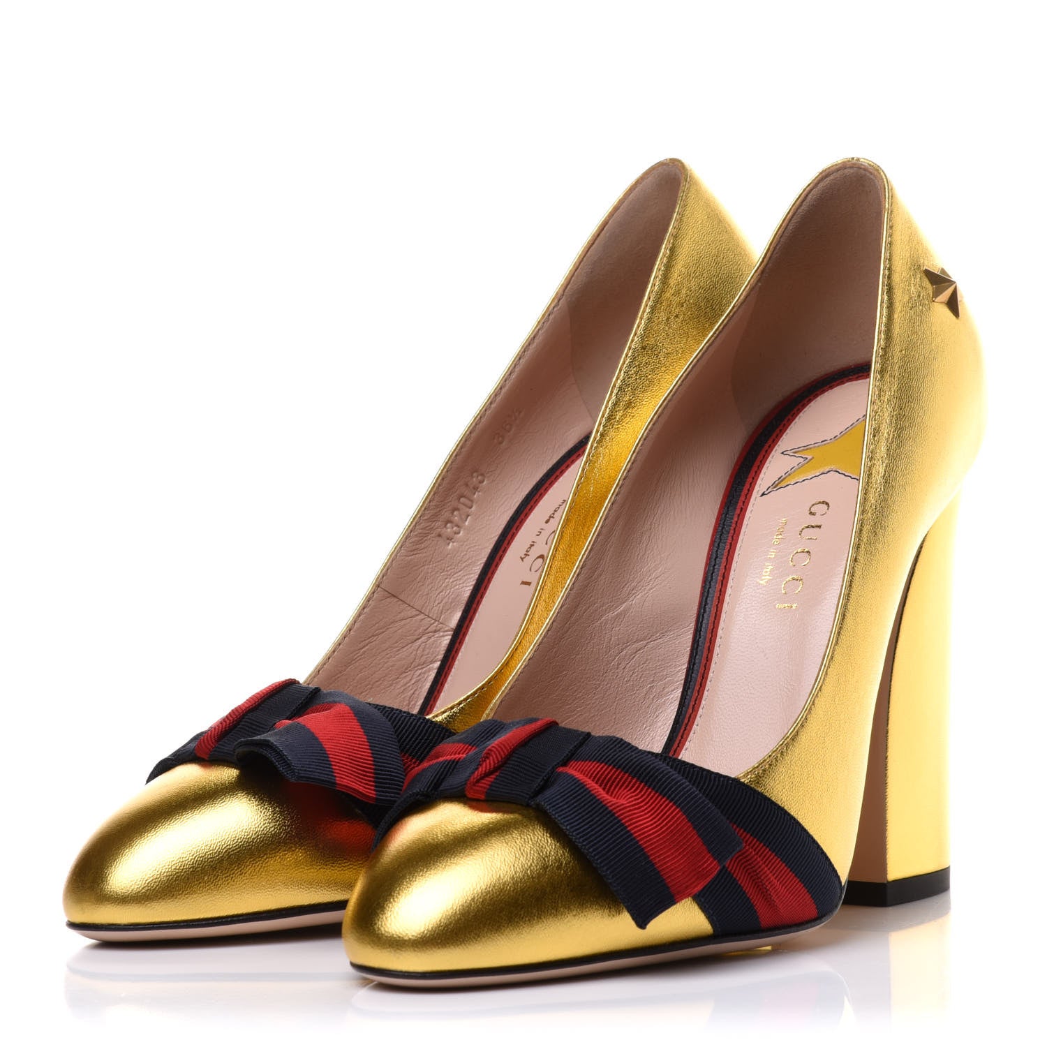 Gucci Malaga Kid Web Bow Pumps 36.5 Oro 3 of 13