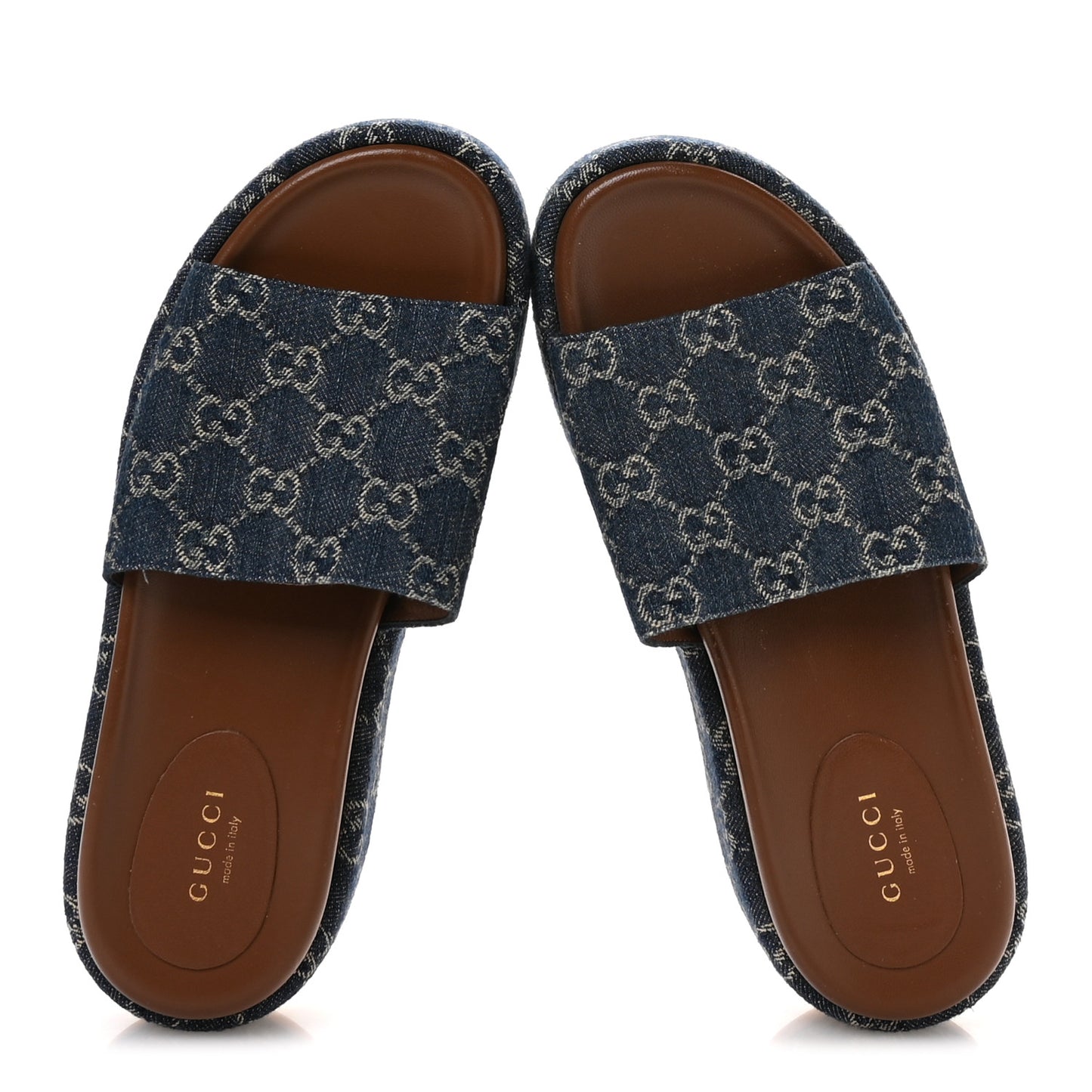 New Denim GG Monogram Angelina Platform 55mm Slide Sandals 37 Blue Tea