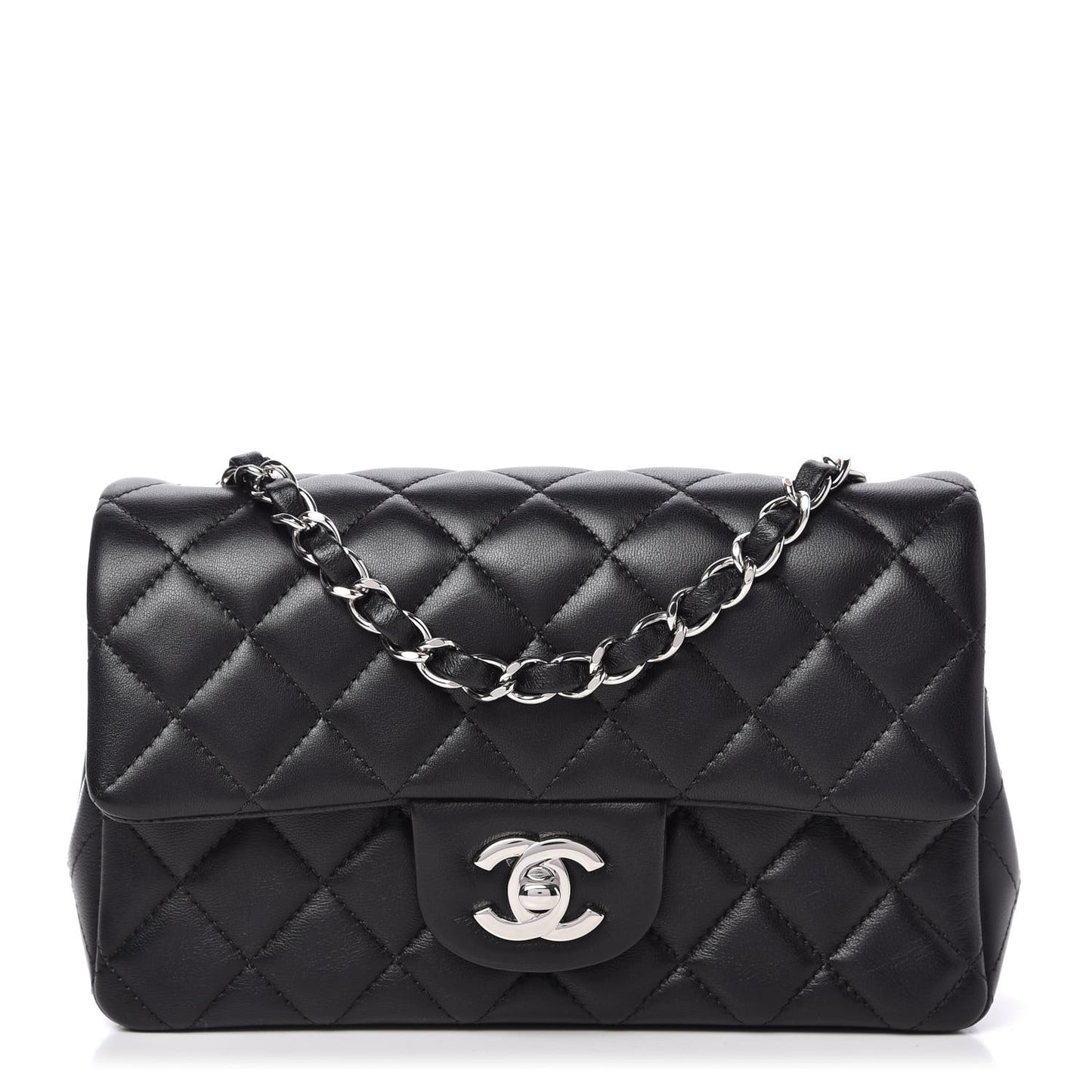Lambskin Quilted Mini Rectangular Flap Black