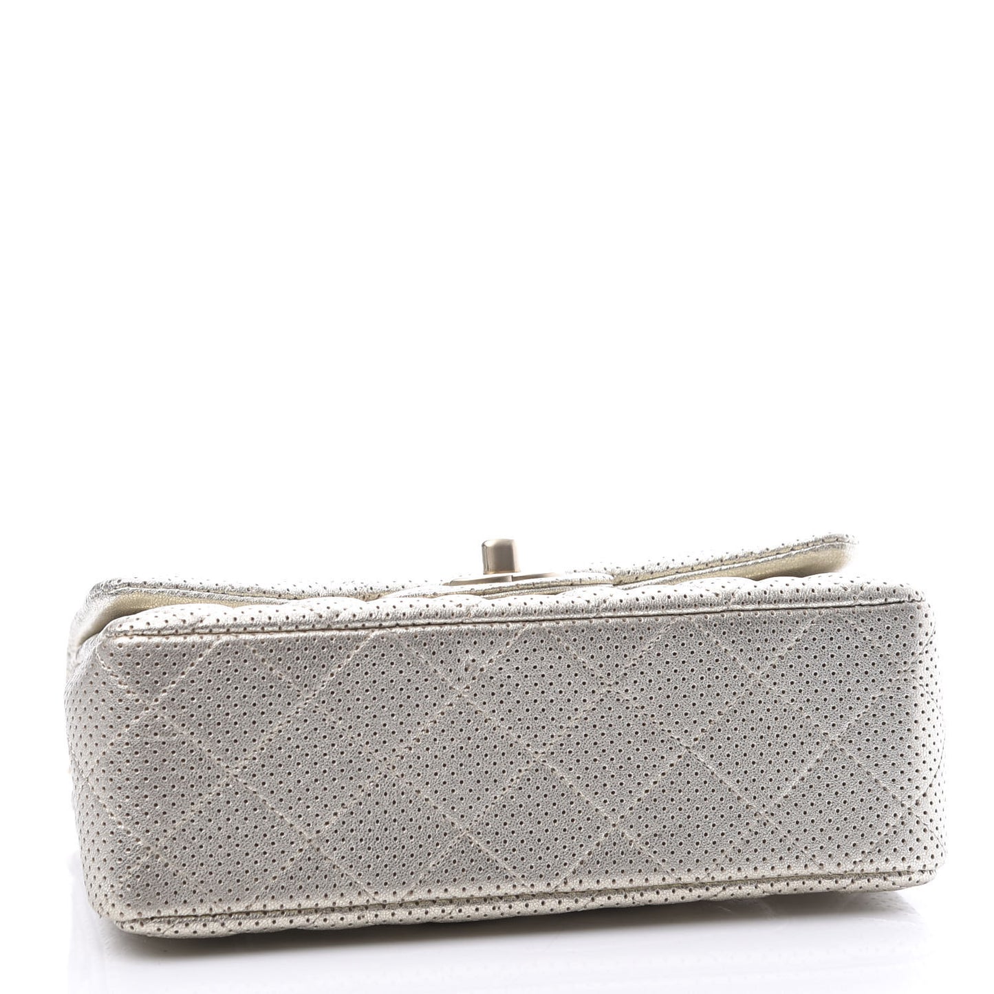 Metallic Lambskin Perforated Mini Rectangular Flap Light Gold