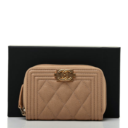 Chanel Caviar Quilted Boy Zip Around Coin Purse Wallet Beige 8 of 8