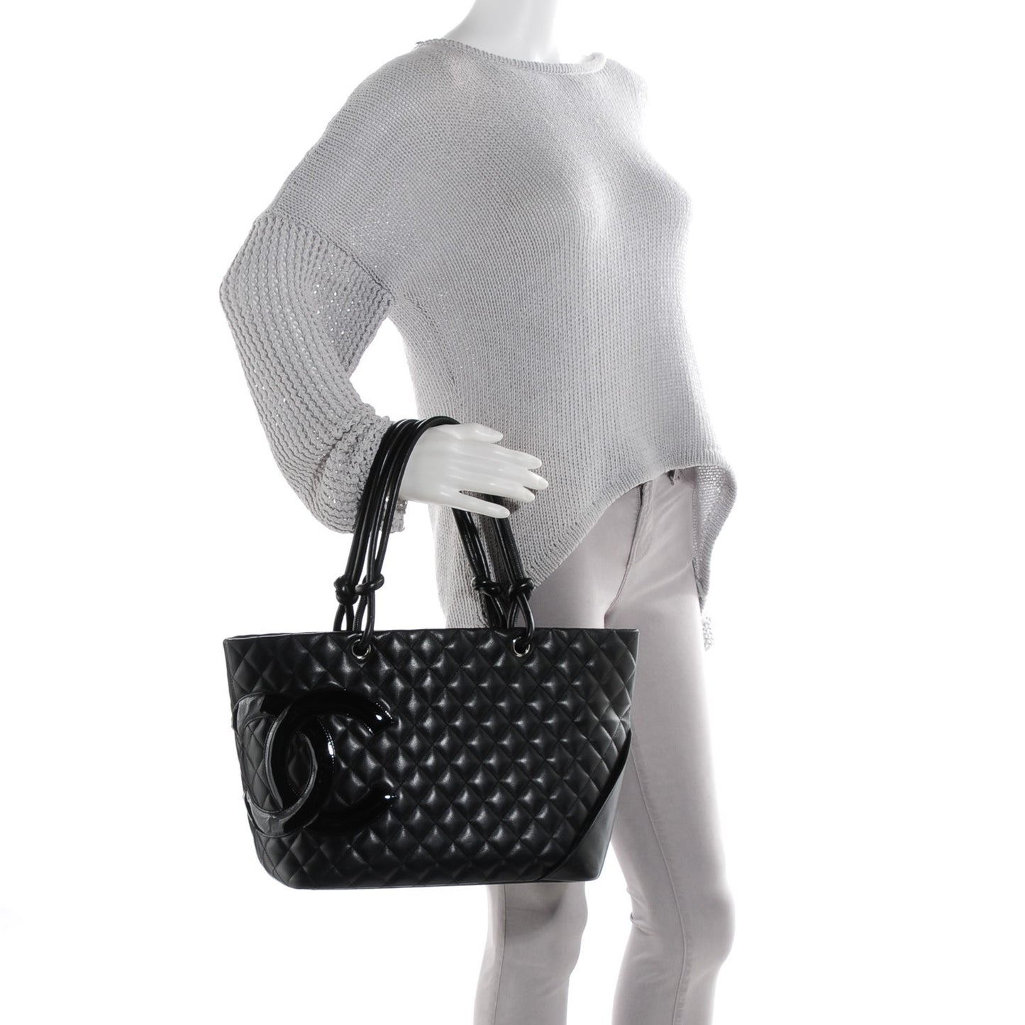 Calfskin Quilted Large Cambon Tote Black