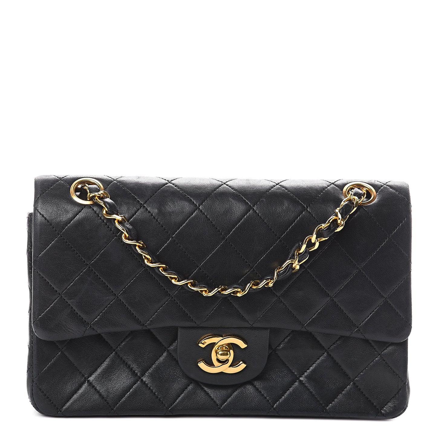 Lambskin Quilted Small Double Flap Black