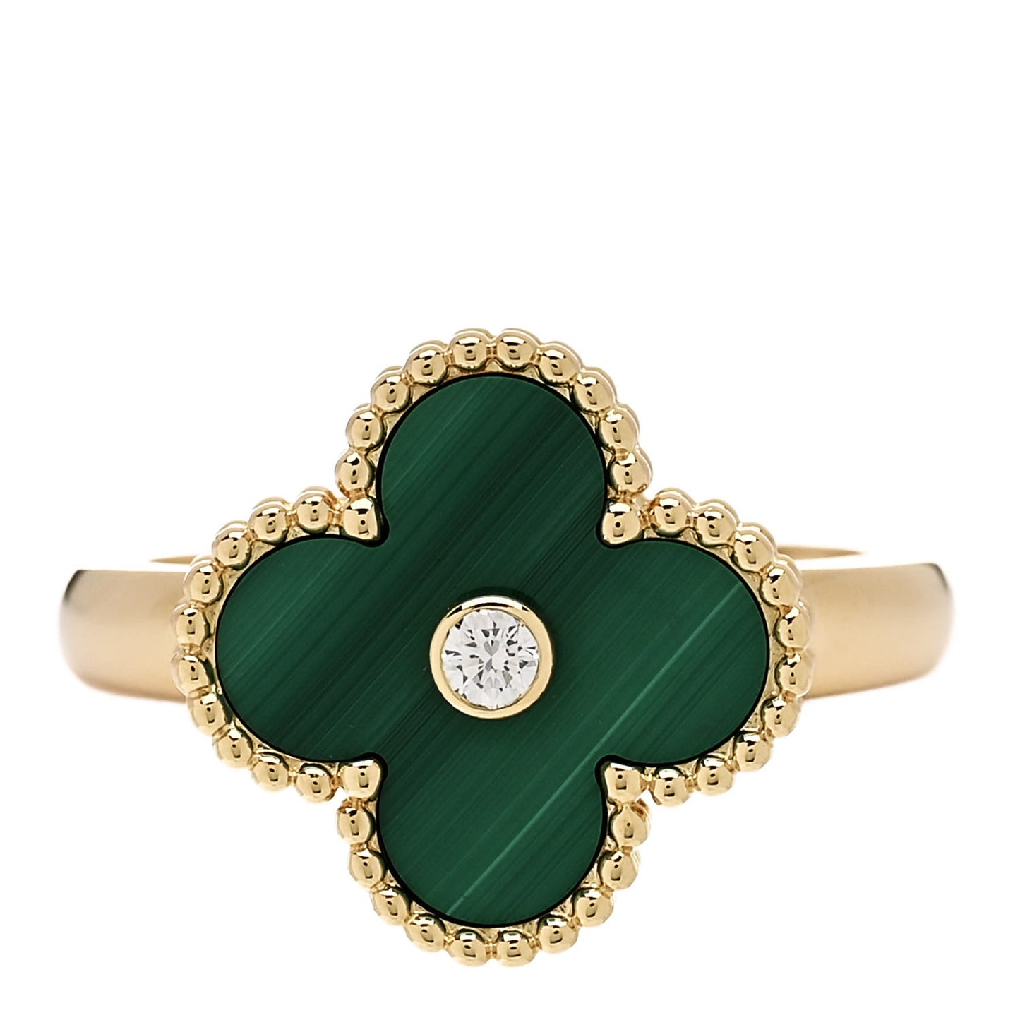 18K Yellow Gold Diamond Malachite Vintage Alhambra Ring 55 7.25