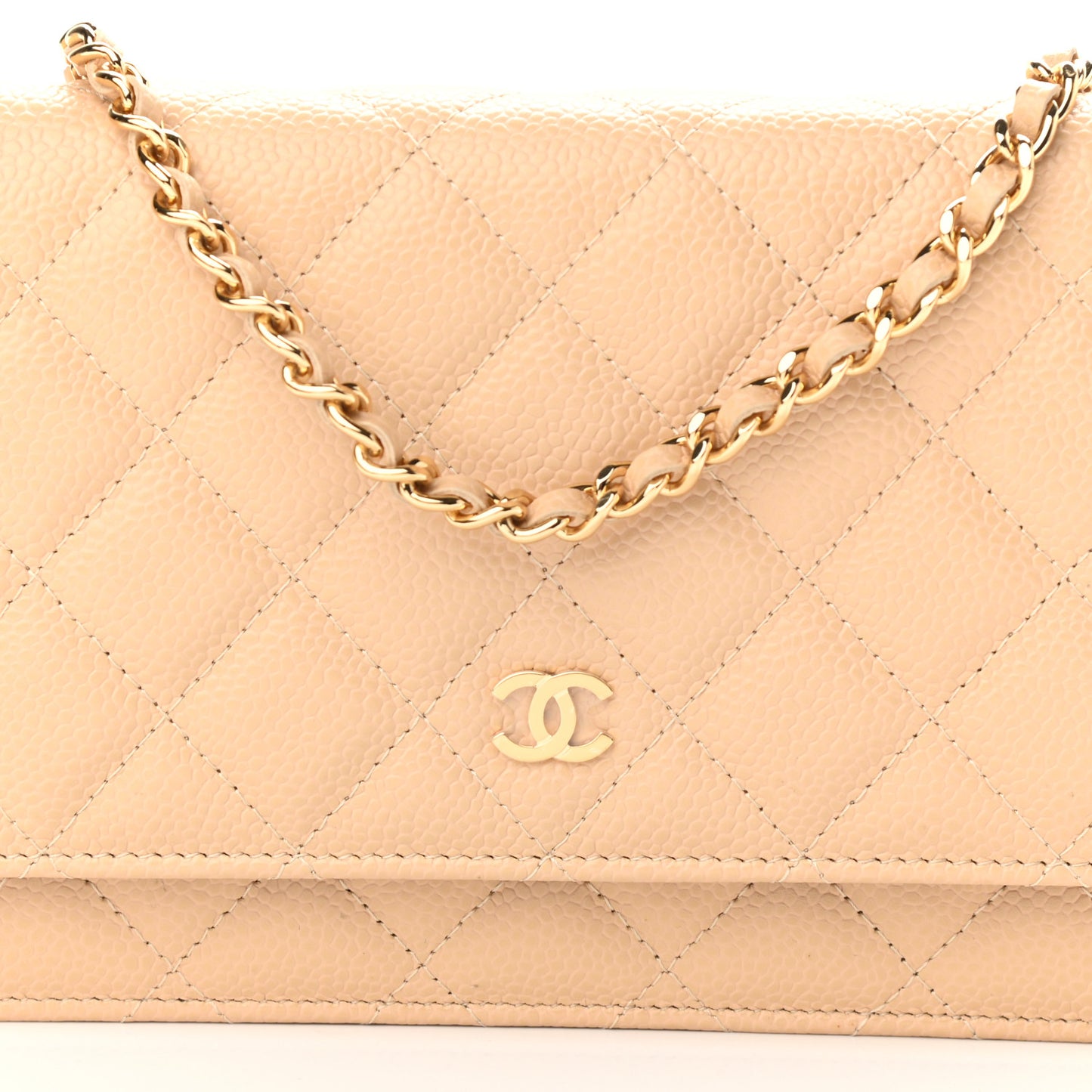 Caviar Quilted Wallet On Chain WOC Beige