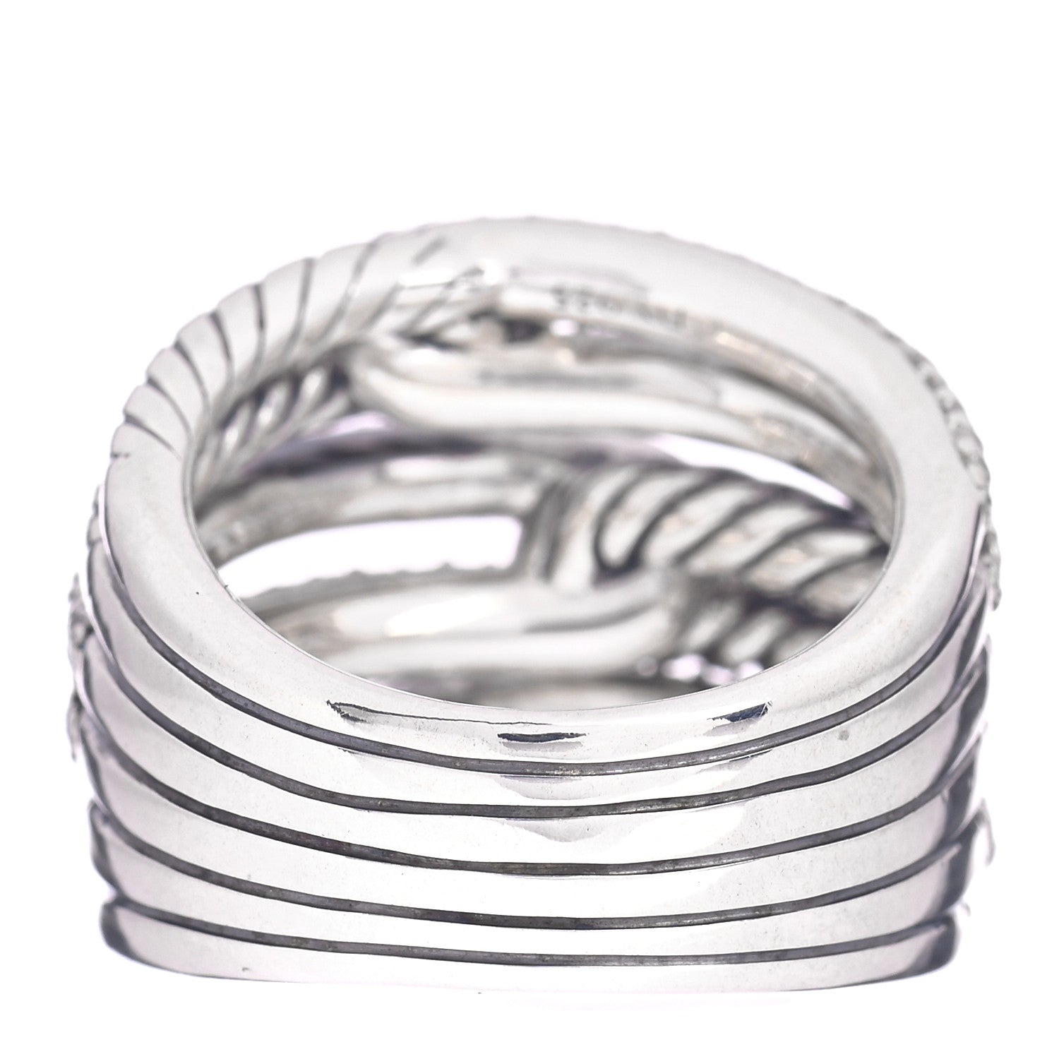David Yurman Sterling Silver Diamond 19mm Labyrinth Triple Loop Ring 52 6 4 of 5