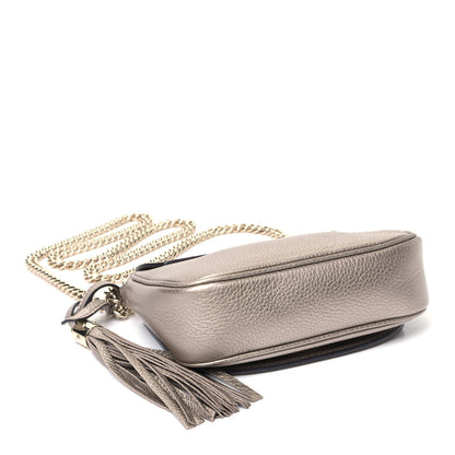 Gucci Metallic Pebbled Calfskin Small Soho Flap Crossbody Golden Beige 4 of 7