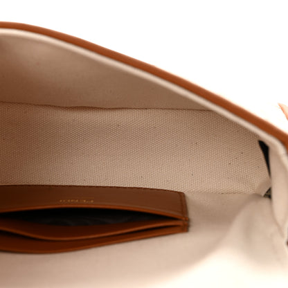 Fendi Canvas Vitello King Bi-Color Strap FF Embroidered Mini Baguette Poudre 5 of 10