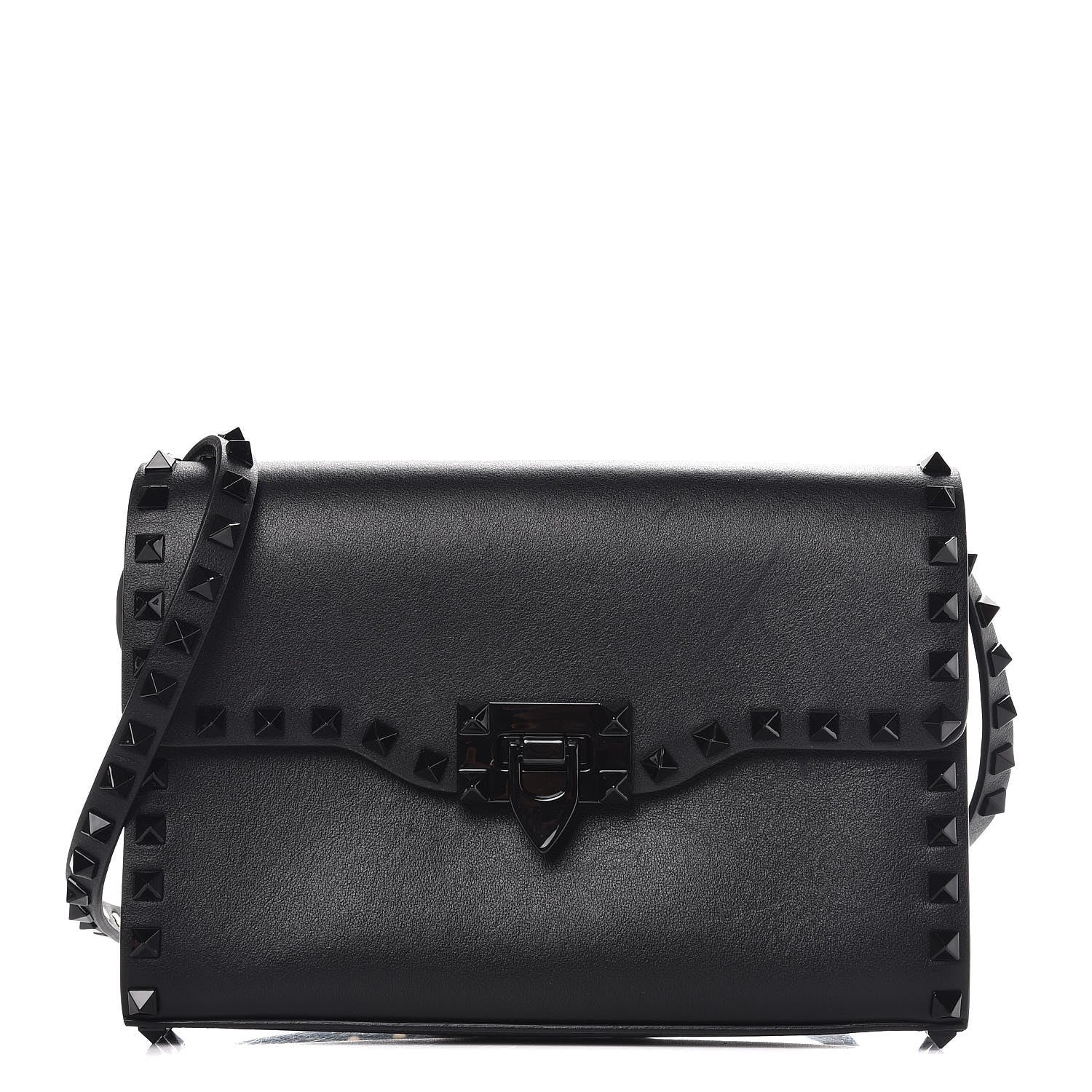 Valentino Garavani Vitello Monochrome Medium Rockstud Flip Lock Crossbody Bag Black 1 of 7