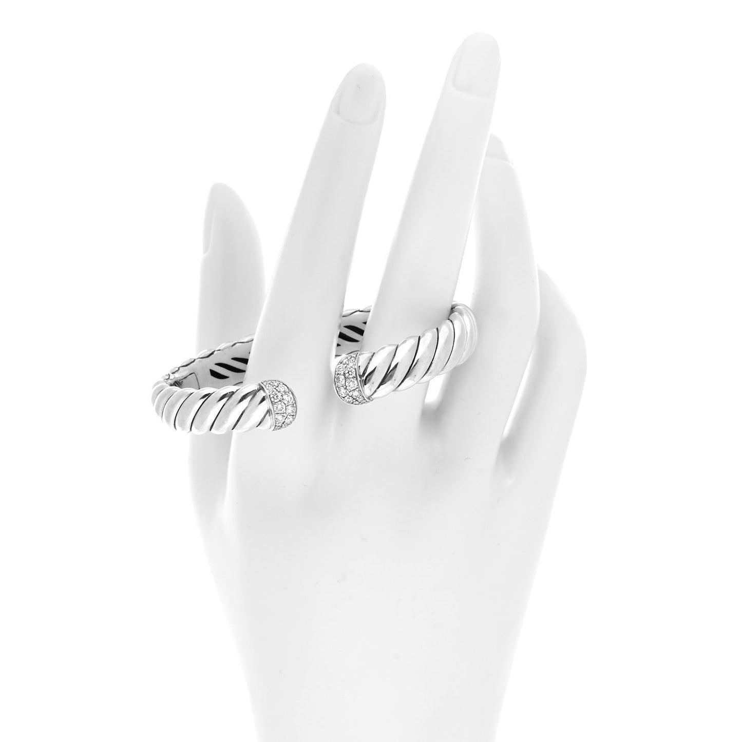Sterling Silver Diamond 10mm Sculpted Cable Cuff Bracelet