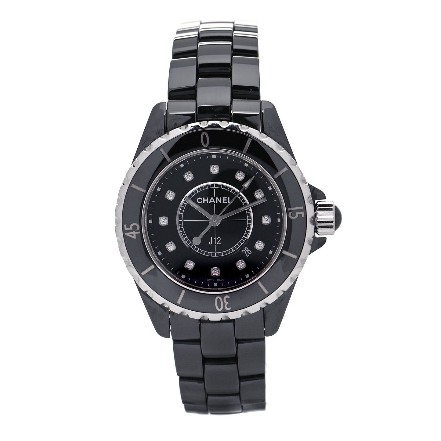 Stainless Steel Ceramic Diamond 33mm J12 Quartz Watch Black