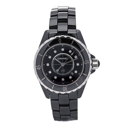 Chanel Stainless Steel Ceramic Diamond 33mm J12 Quartz Watch Black 1 of 5