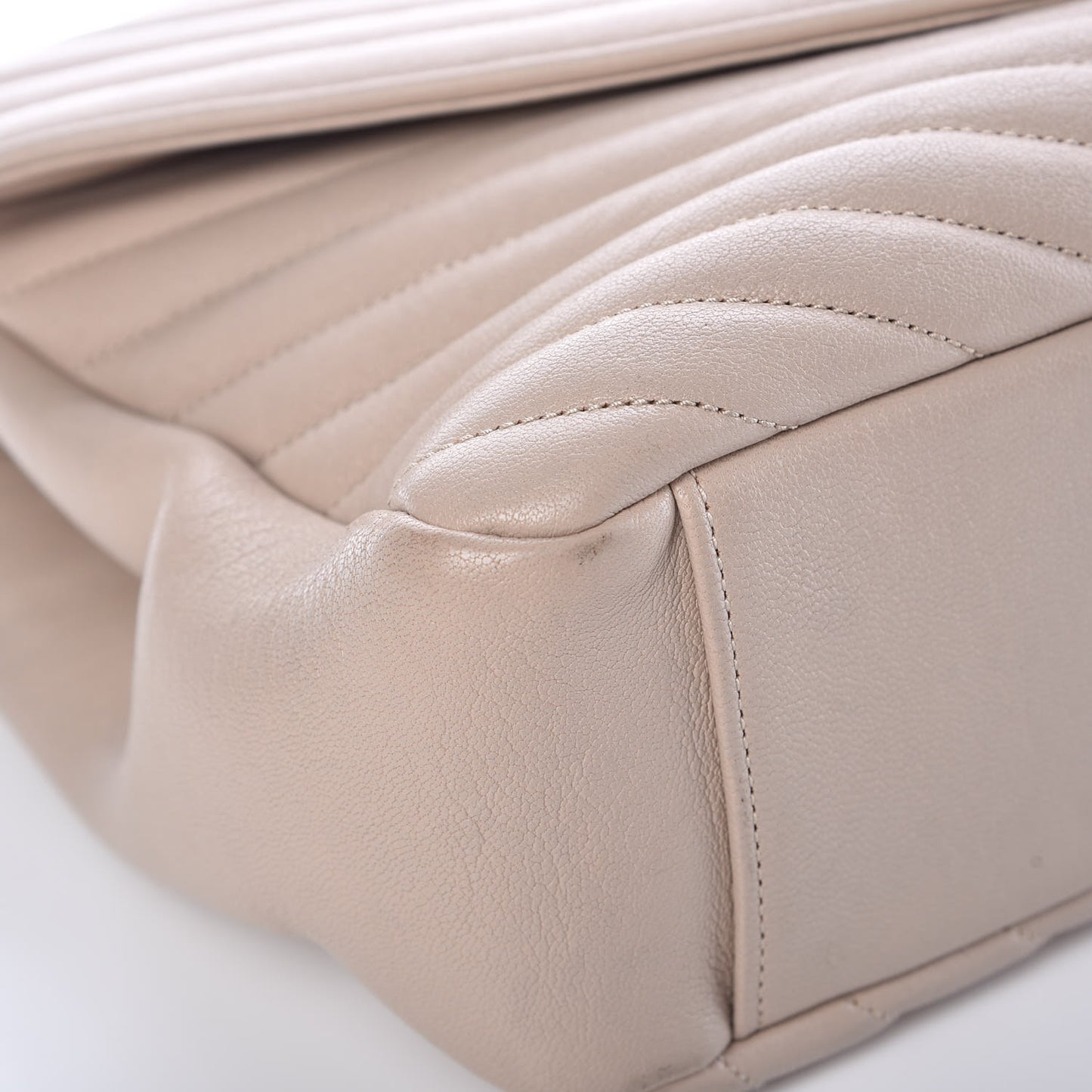 Sheepskin Matelasse Chevron Monogram Large College Satchel Taupe