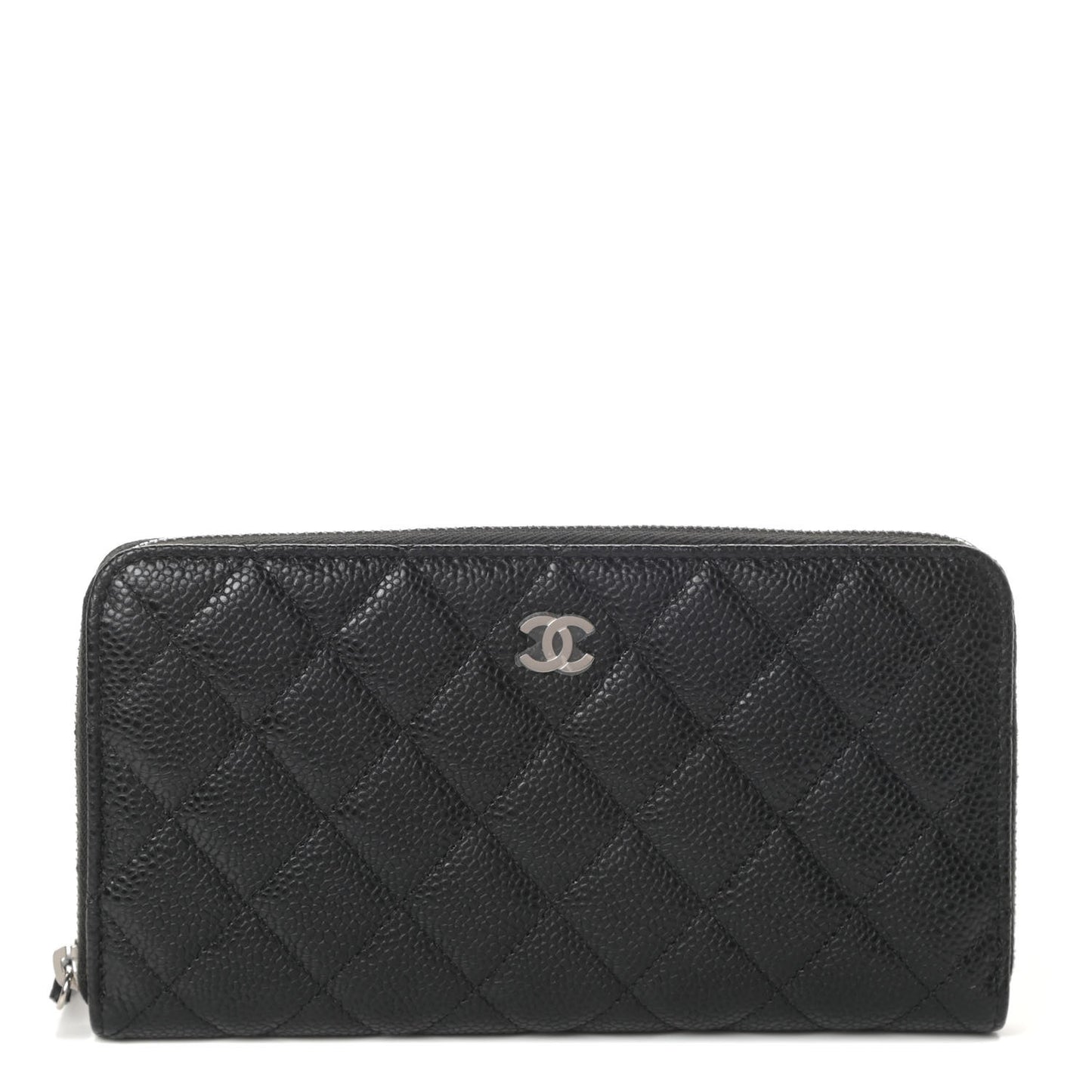 Caviar Quilted Large Gusset Zip Around Wallet Black
