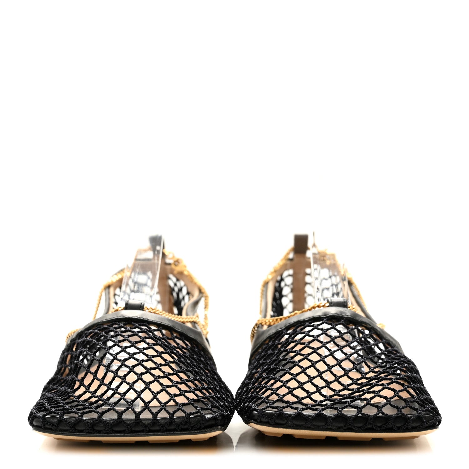 Bottega Veneta Mesh Nappa Chunky Chain Stretch Ballerina Flats 36 Black 3 of 8