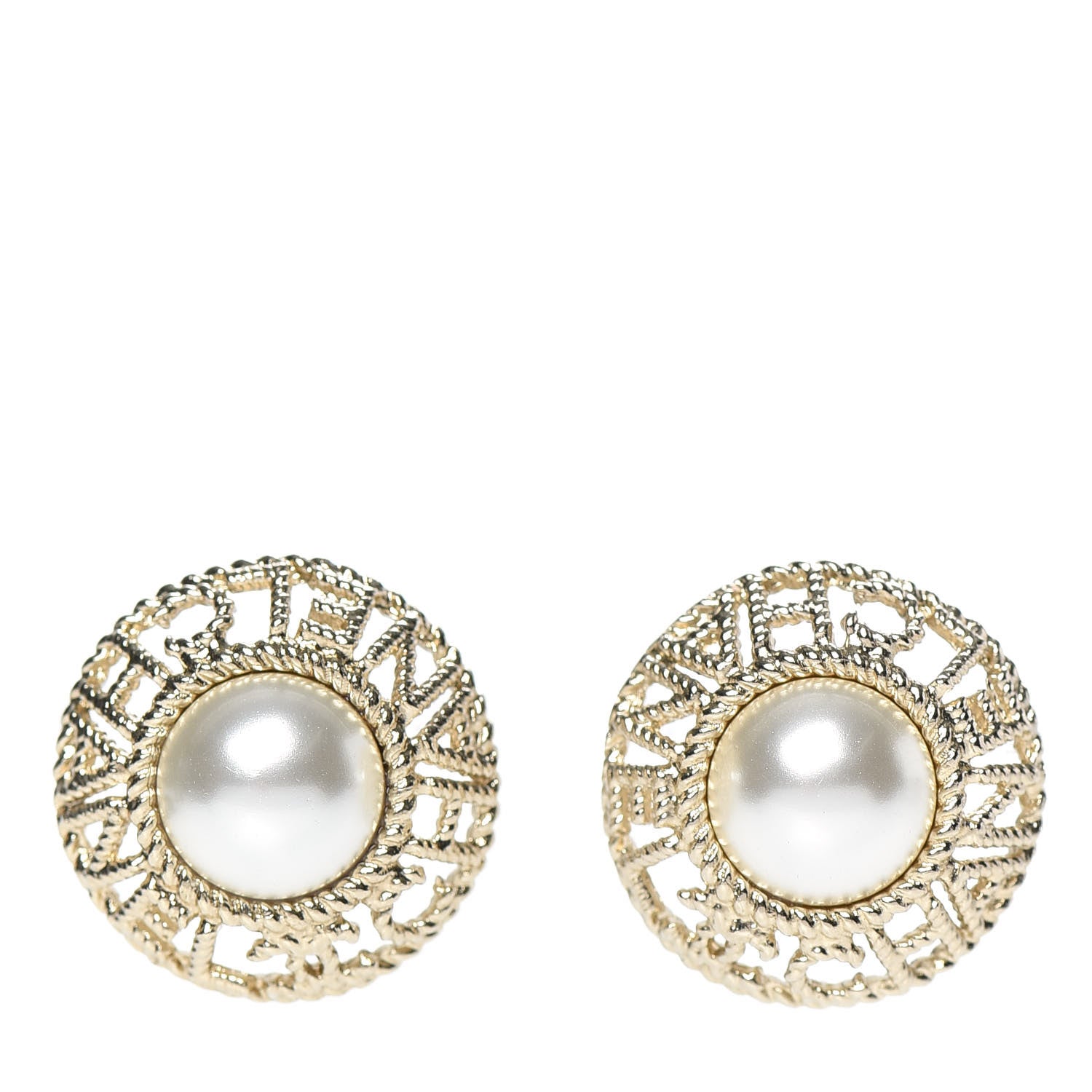 Chanel Pearl CC Round Rope Logo Earrings Gold 1 of 5