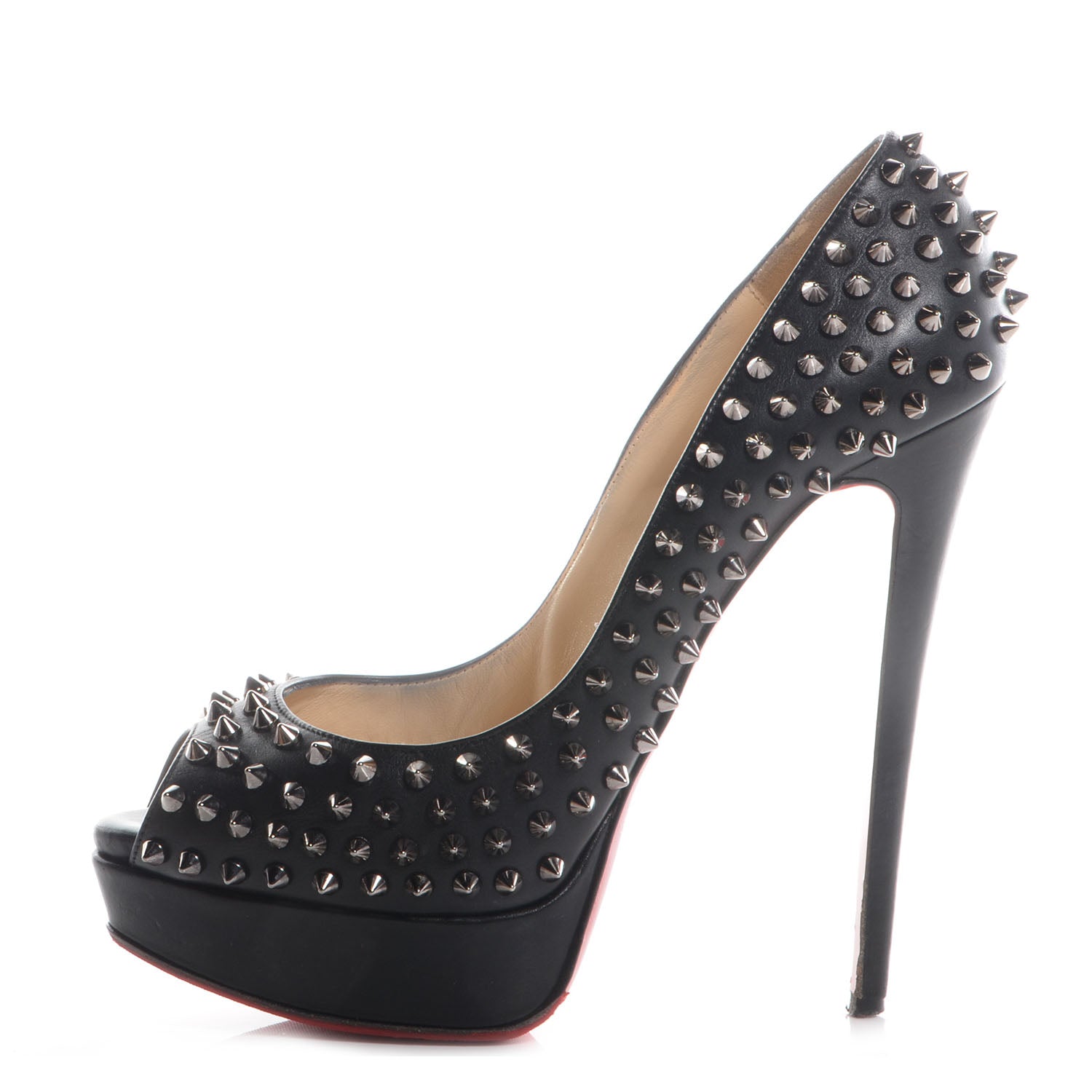 Christian Louboutin Calfskin Lady Peep Spikes VIP 150 Pumps 41 Black Silver 1 of 10