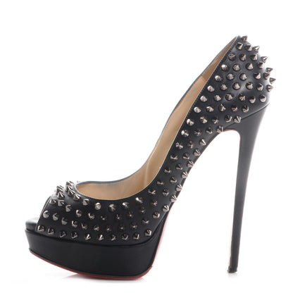 Christian Louboutin Calfskin Lady Peep Spikes VIP 150 Pumps 41 Black Silver 1 of 10
