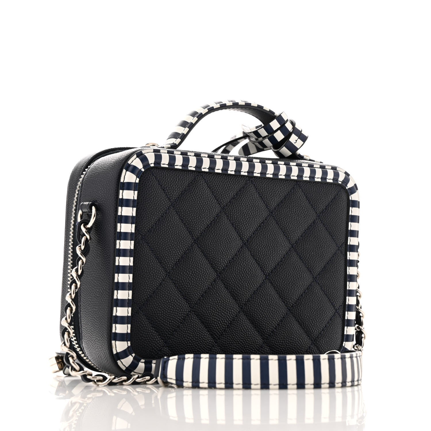 Chanel Caviar Quilted Striped Small CC Filigree Vanity Case Navy White 3 of 12
