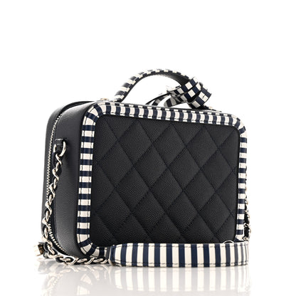Chanel Caviar Quilted Striped Small CC Filigree Vanity Case Navy White 3 of 12