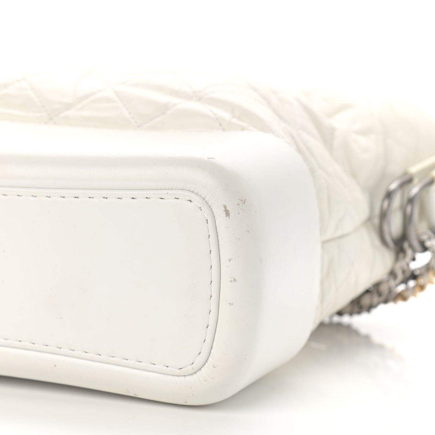 Aged Calfskin Quilted Large Gabrielle Hobo White