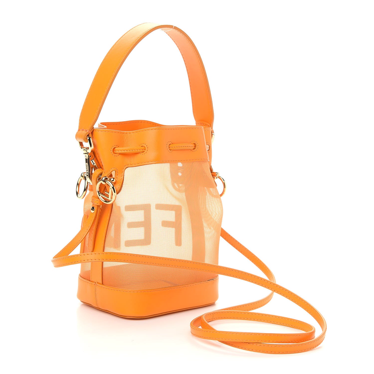 Fendi Mesh Vitello King F is Fendi Logo Embroidered Mini Mon Tresor Bucket Bag Aranciata Clementime 2 of 9