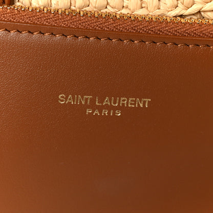 Saint Laurent Raffia Calfskin Le 5 A 7 Small Hobo Natural Brick 9 of 14