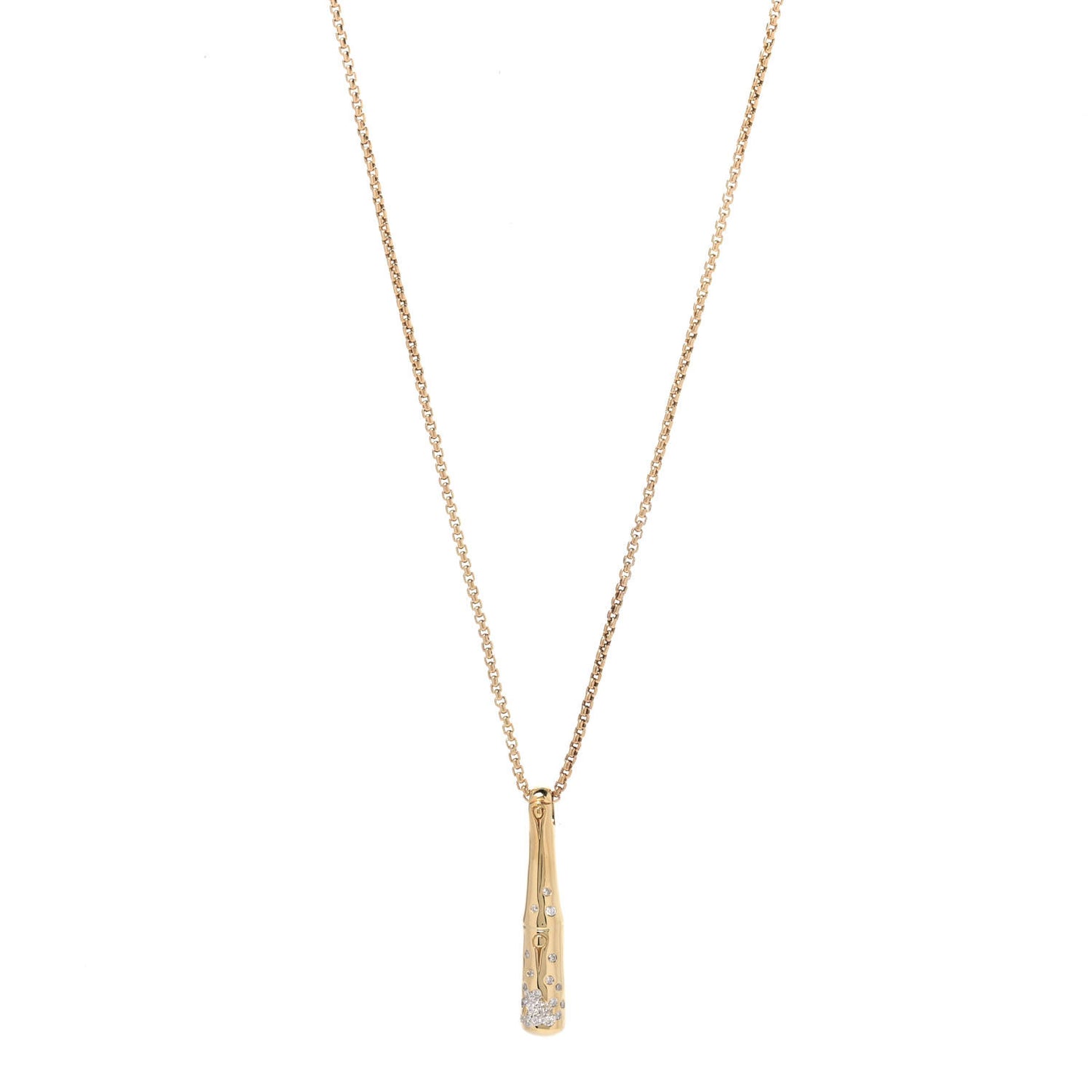 18K Yellow Gold Diamond Bamboo Drop Pendant Necklace