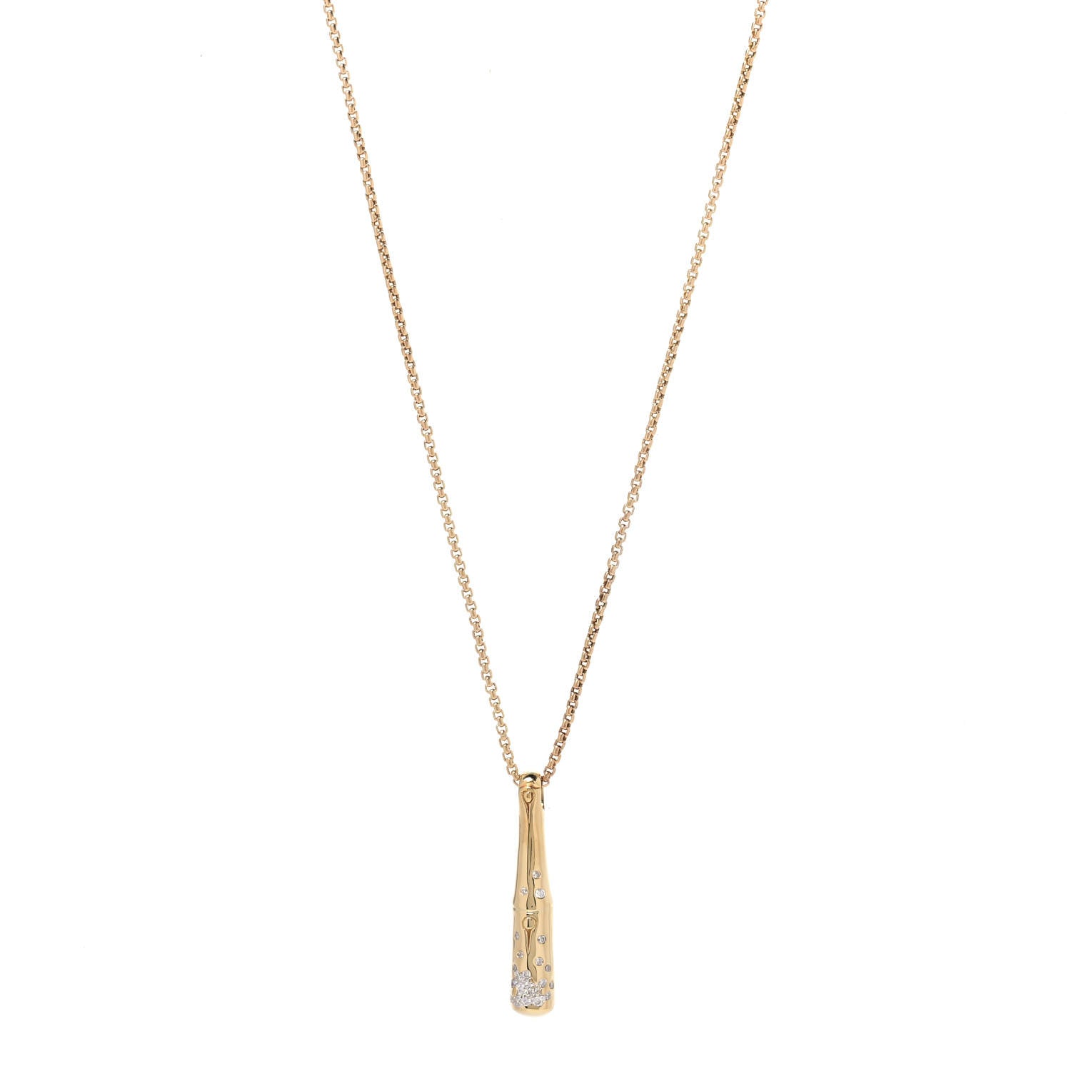 John Hardy 18K Yellow Gold Diamond Bamboo Drop Pendant Necklace 1 of 5