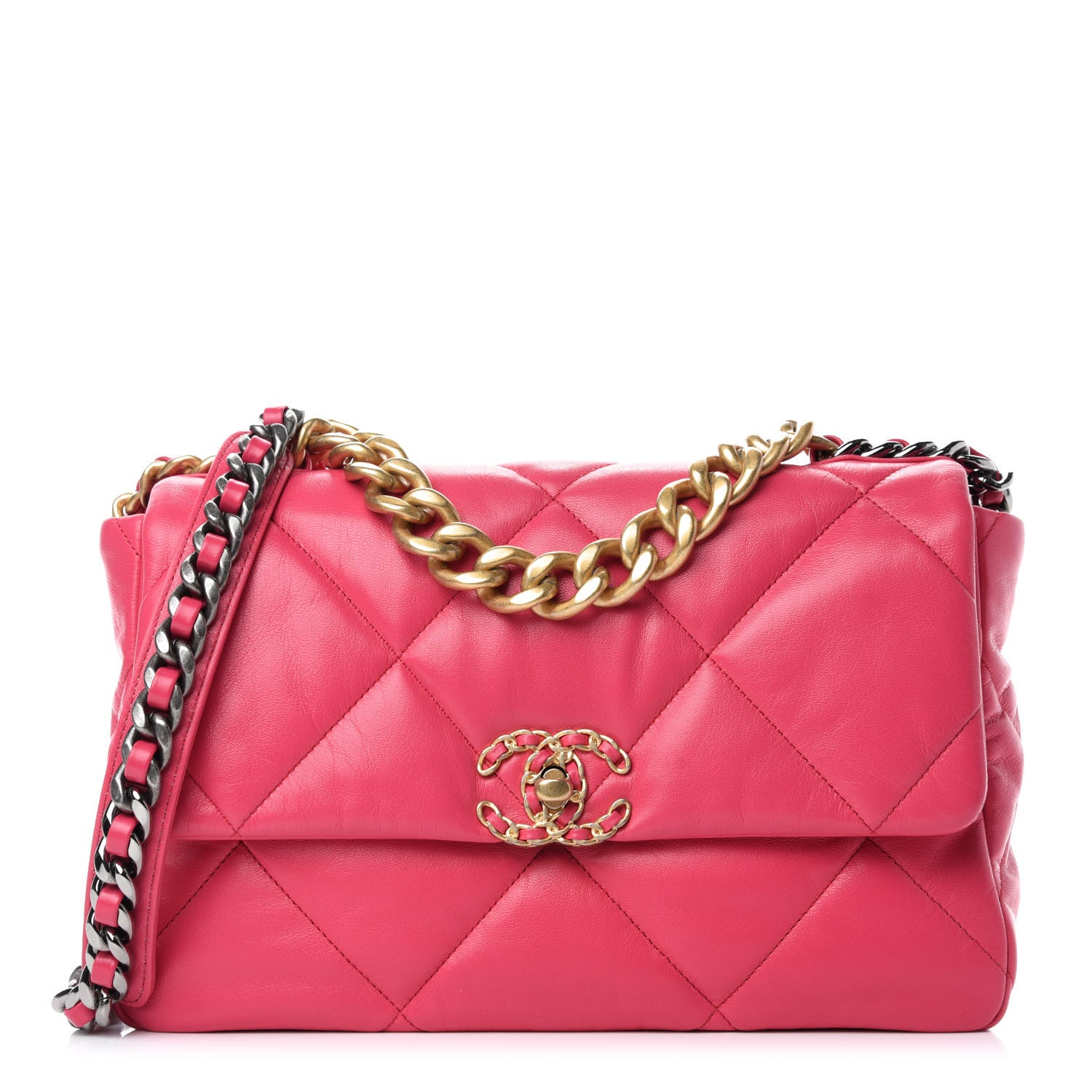 Chanel Goatskin Quilted Large Chanel 19 Flap Dark Pink 1 of 10