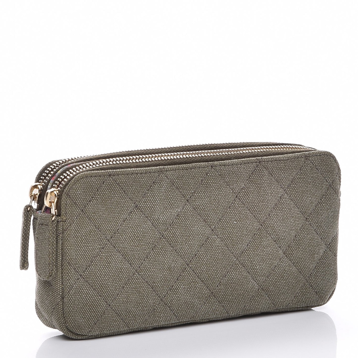 Canvas Quilted Coco Cuba Small Clutch With Chain Khaki