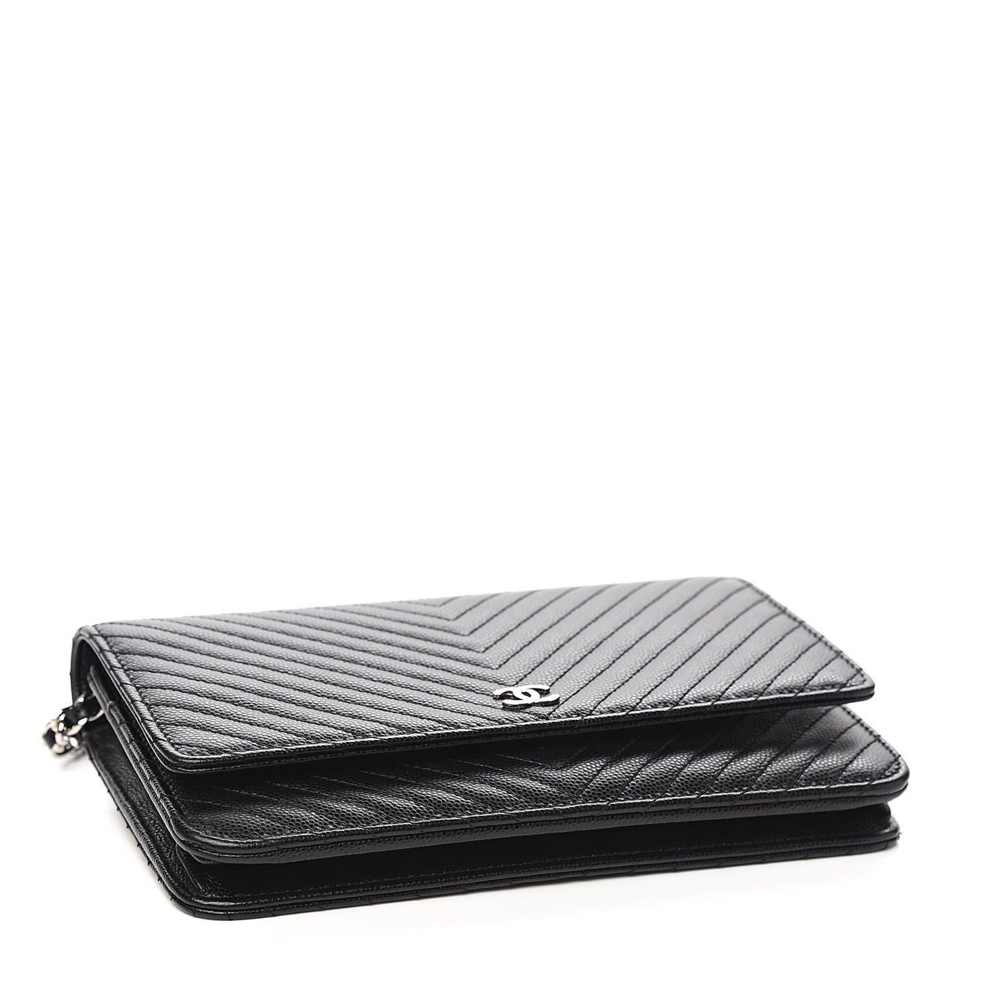 Caviar Chevron Quilted Wallet On Chain WOC Black