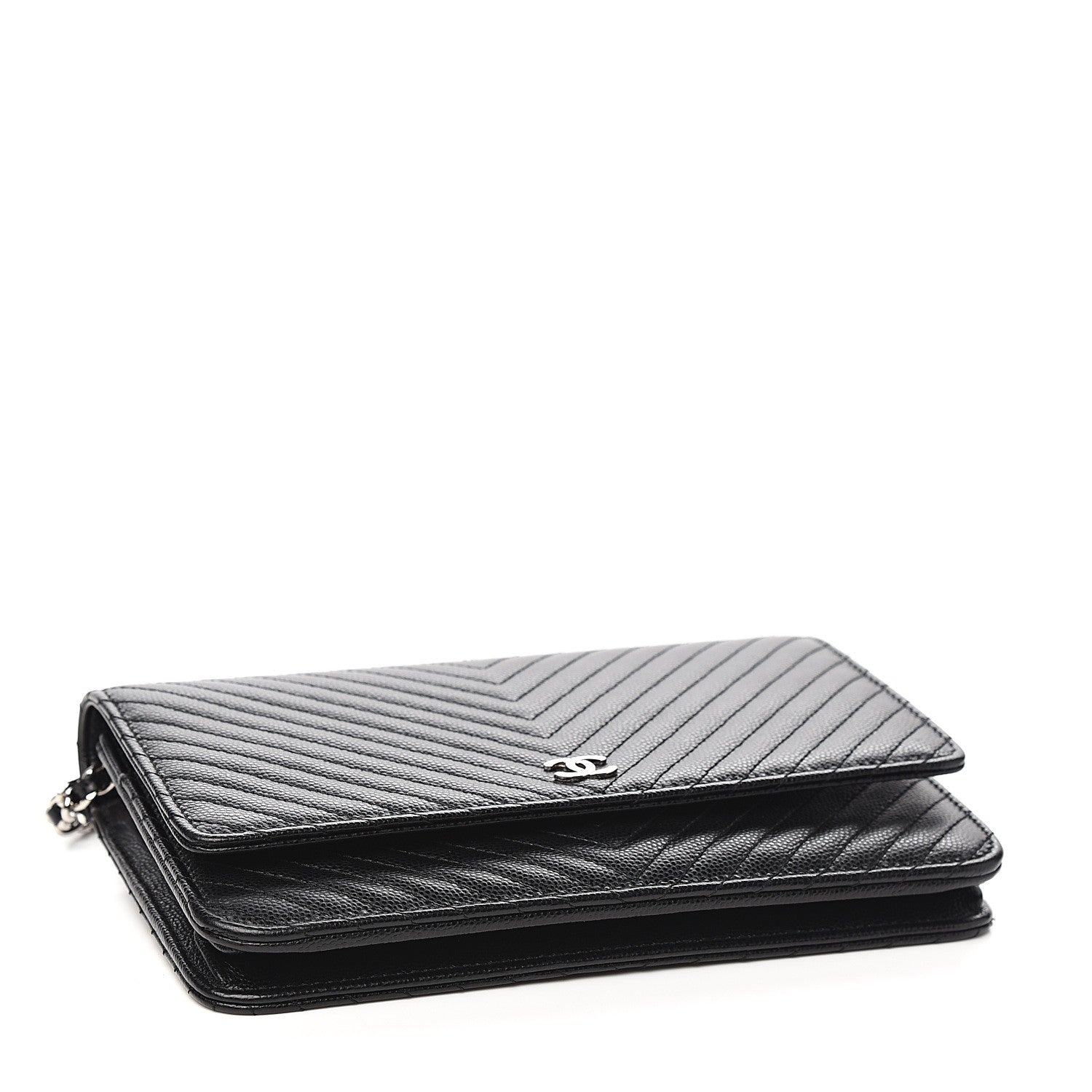 Chanel Caviar Chevron Quilted Wallet On Chain WOC Black 3 of 11