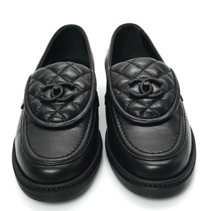 Chanel Crumpled Lambskin Quilted CC Turnlock Loafers 39 Black 2 of 9
