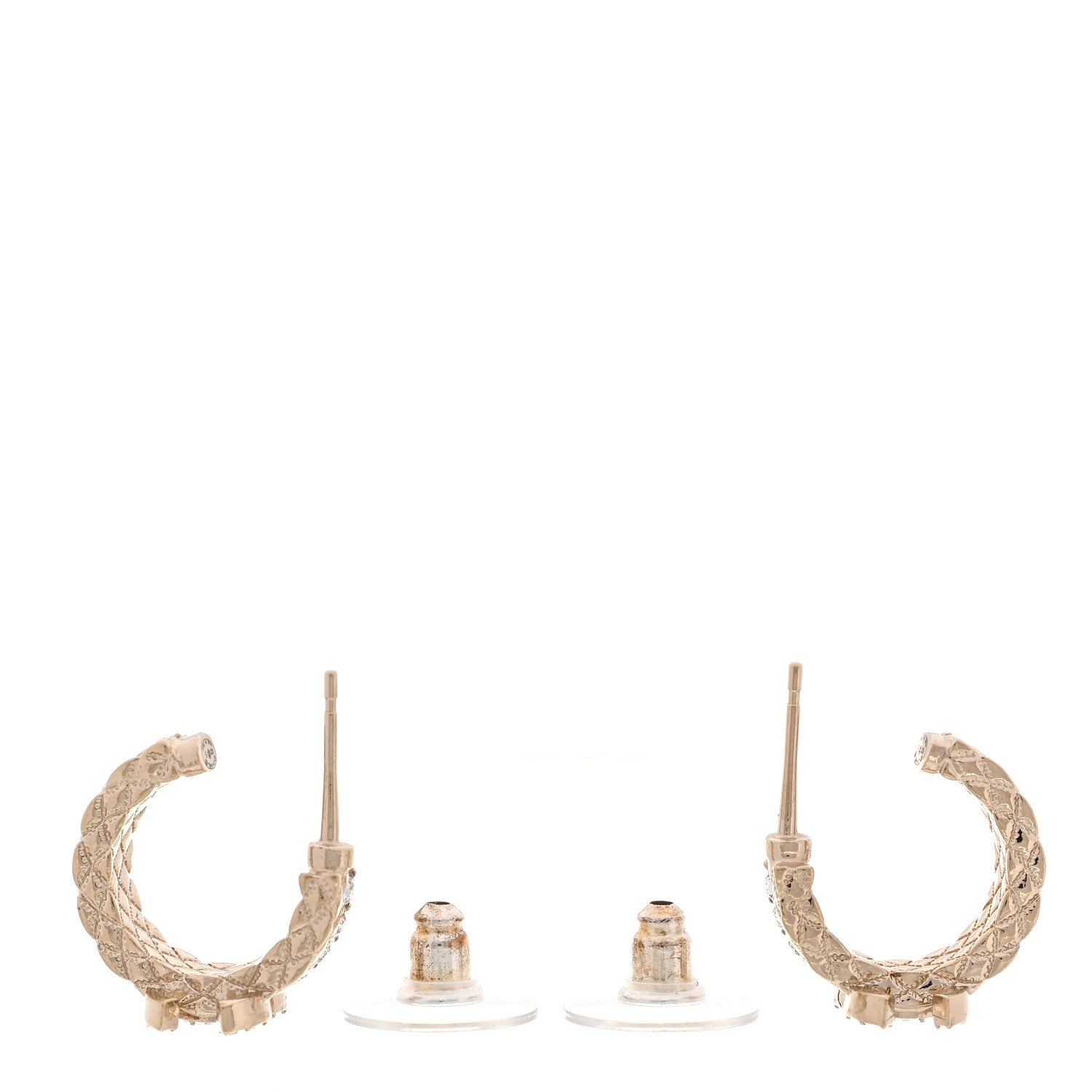 Chanel Metal Crystal Quilted CC Hoop Earrings Gold 3 of 5