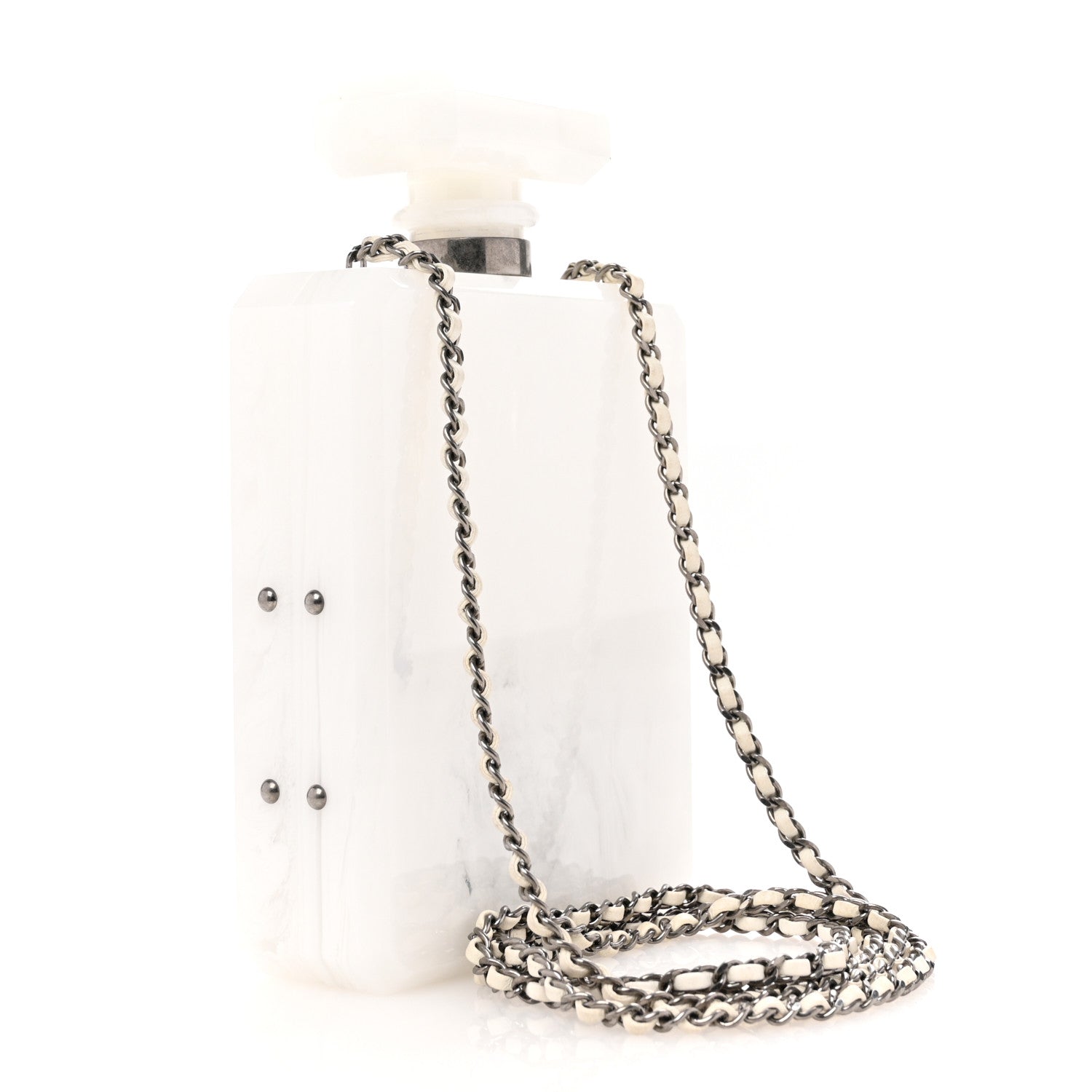 Chanel Marbled Plexiglass Buonasera Perfume Bottle Clutch White 2 of 10