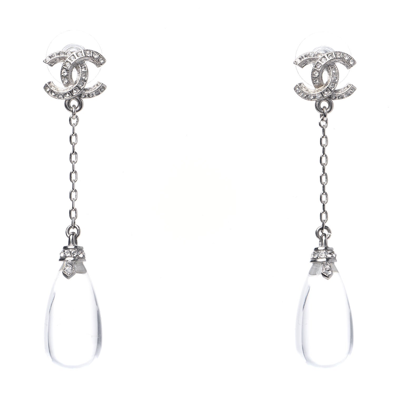Chanel Crystal Resin CC Drop Earrings Silver 1 of 7