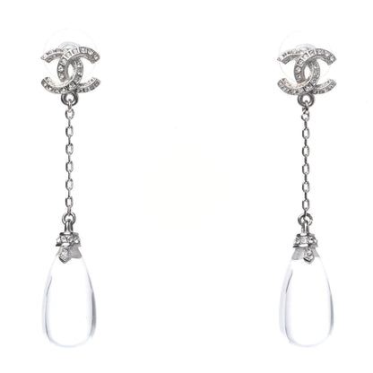 Chanel Crystal Resin CC Drop Earrings Silver 1 of 7