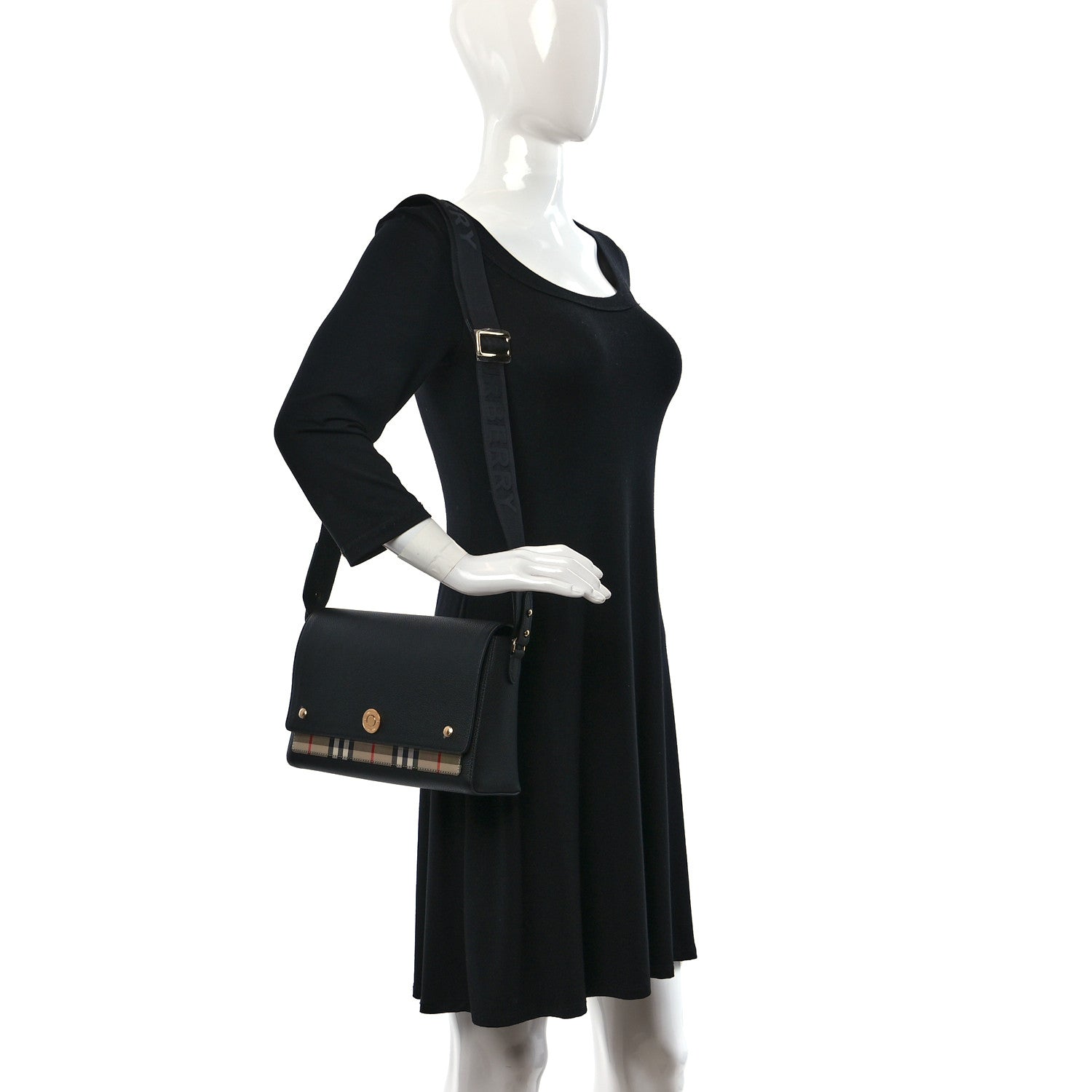 Burberry Grainy Calfskin Vintage Check Note Crossbody Bag Black 2 of 8