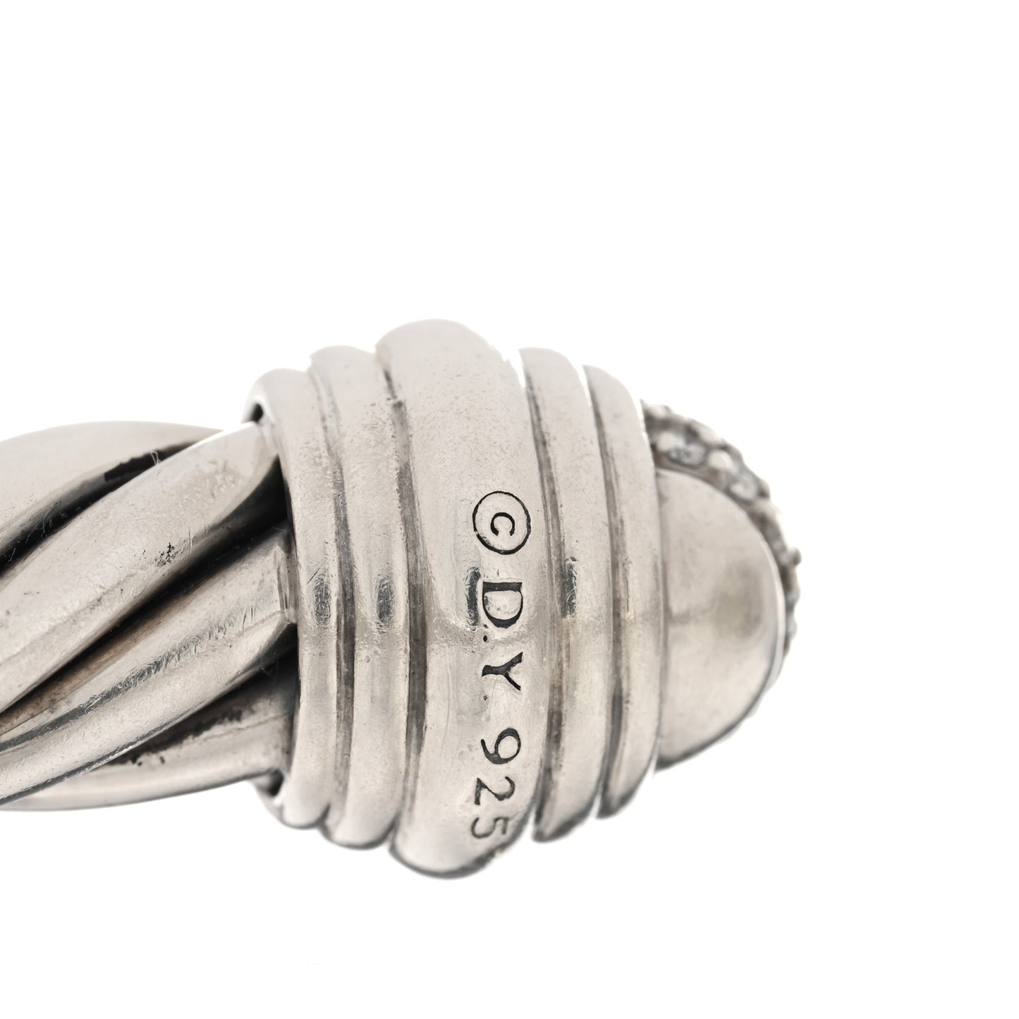 Sterling Silver Diamond 10mm Cable Classics Pave Hinged Bracelet