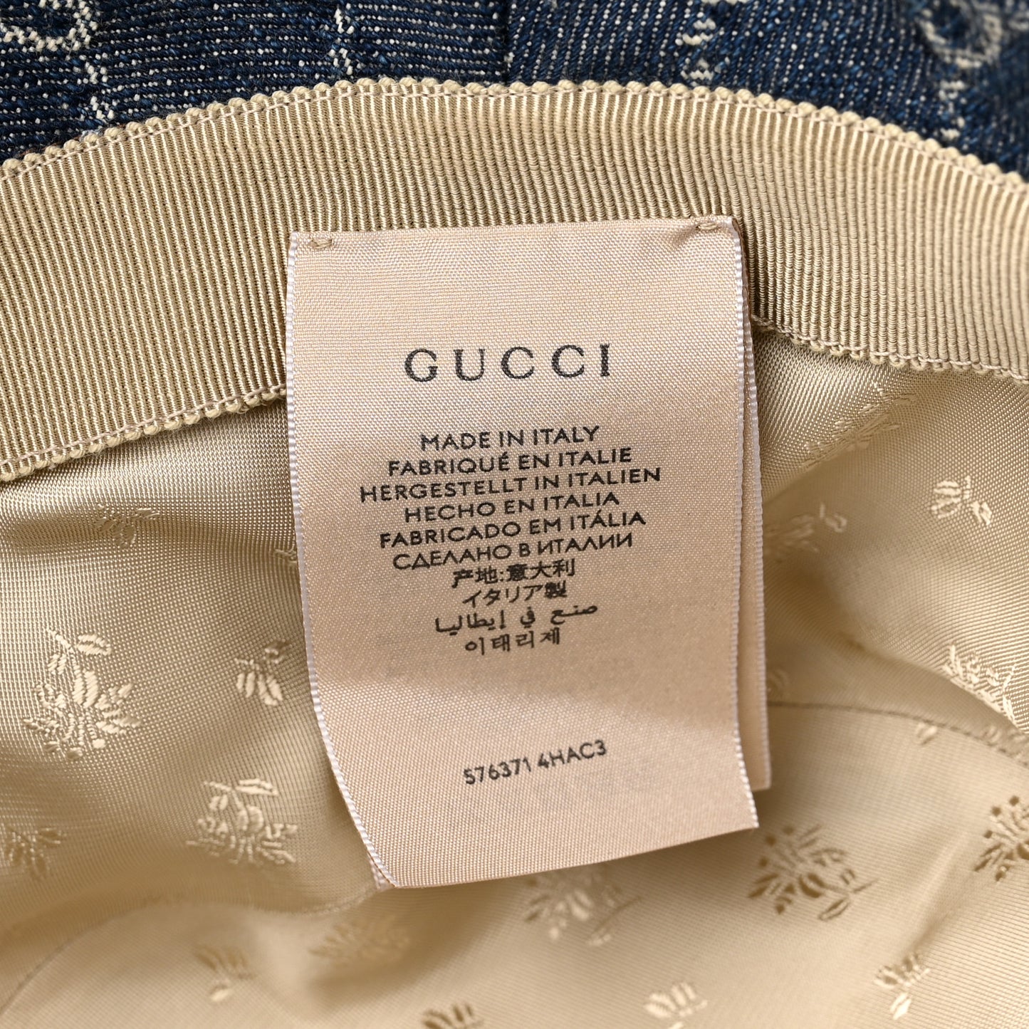 Washed Jacquard Denim Nappa GG Monogram Oscar Bucket Hat M Denim Cuir