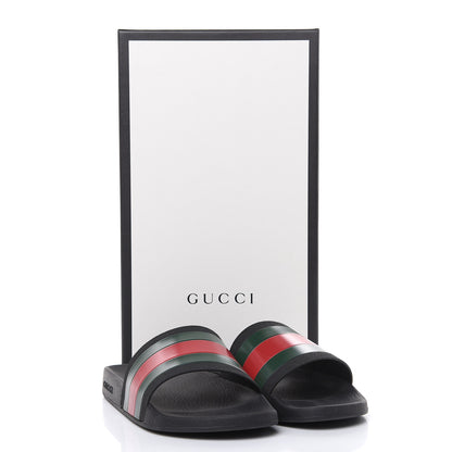 Gucci Rubber Web Mens Pool Slide Sandals 8 Black Green Red 9 of 9