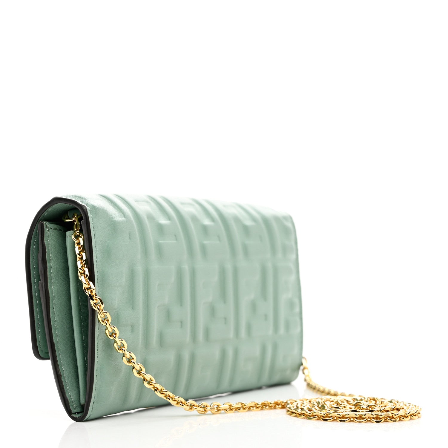 Fendi Nappa Matisse FF Embossed Continental Wallet On Chain Menta 3 of 8