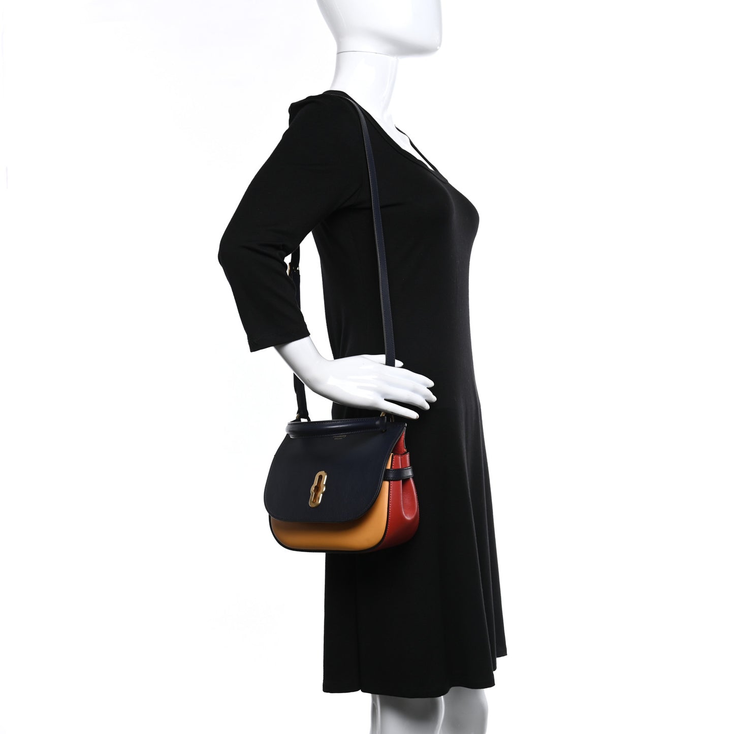 Calfskin Small Color-Block Amberley Satchel Navy