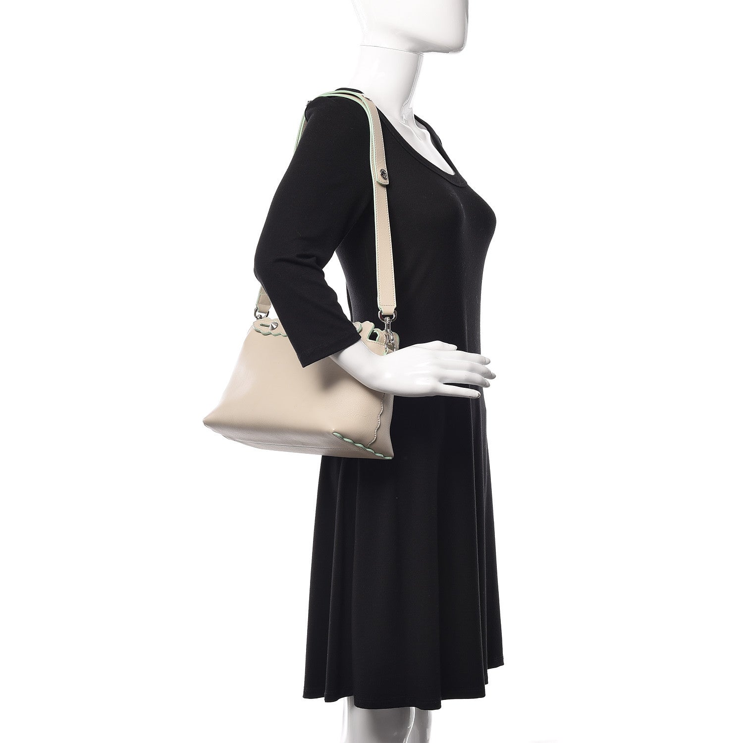 Fendi Vitello Dolce Scalloped Studded Medium By The Way Boston Bag Latte 2 of 18