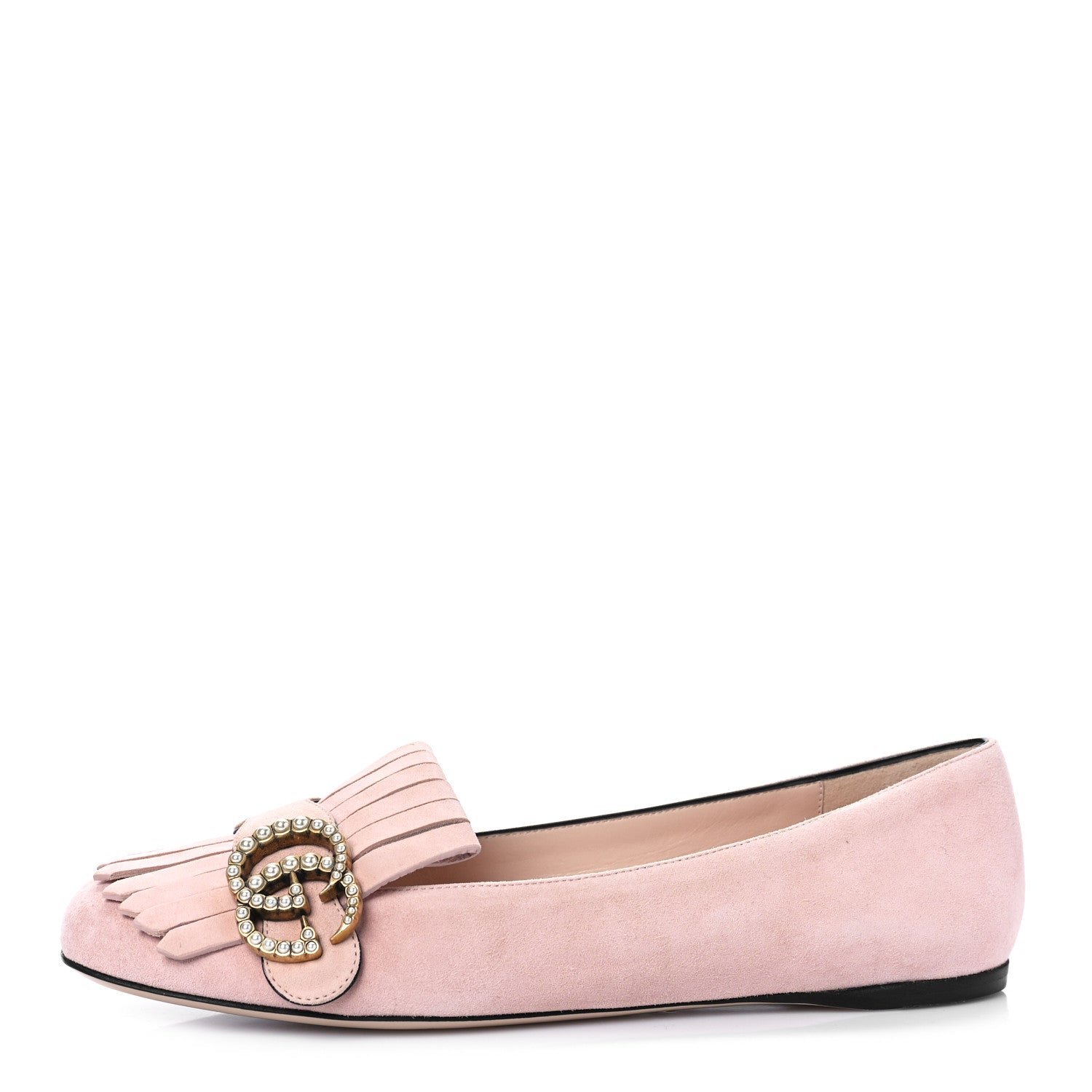 Gucci Kid Scamosciato Pearly GG Marmont Fringe Flats 36.5 Crystal Pink 1 of 10