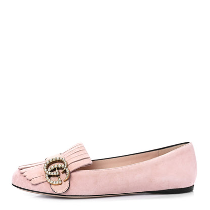 Gucci Kid Scamosciato Pearly GG Marmont Fringe Flats 36.5 Crystal Pink 1 of 10
